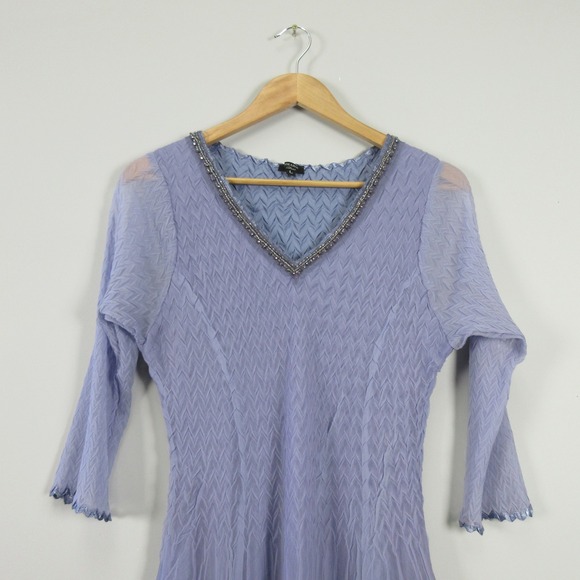KOMAROV DRESS L Purple Pleated Beaded V Neck Maxi Dress Fairy Whimsical Crinkle - Picture 2 of 10